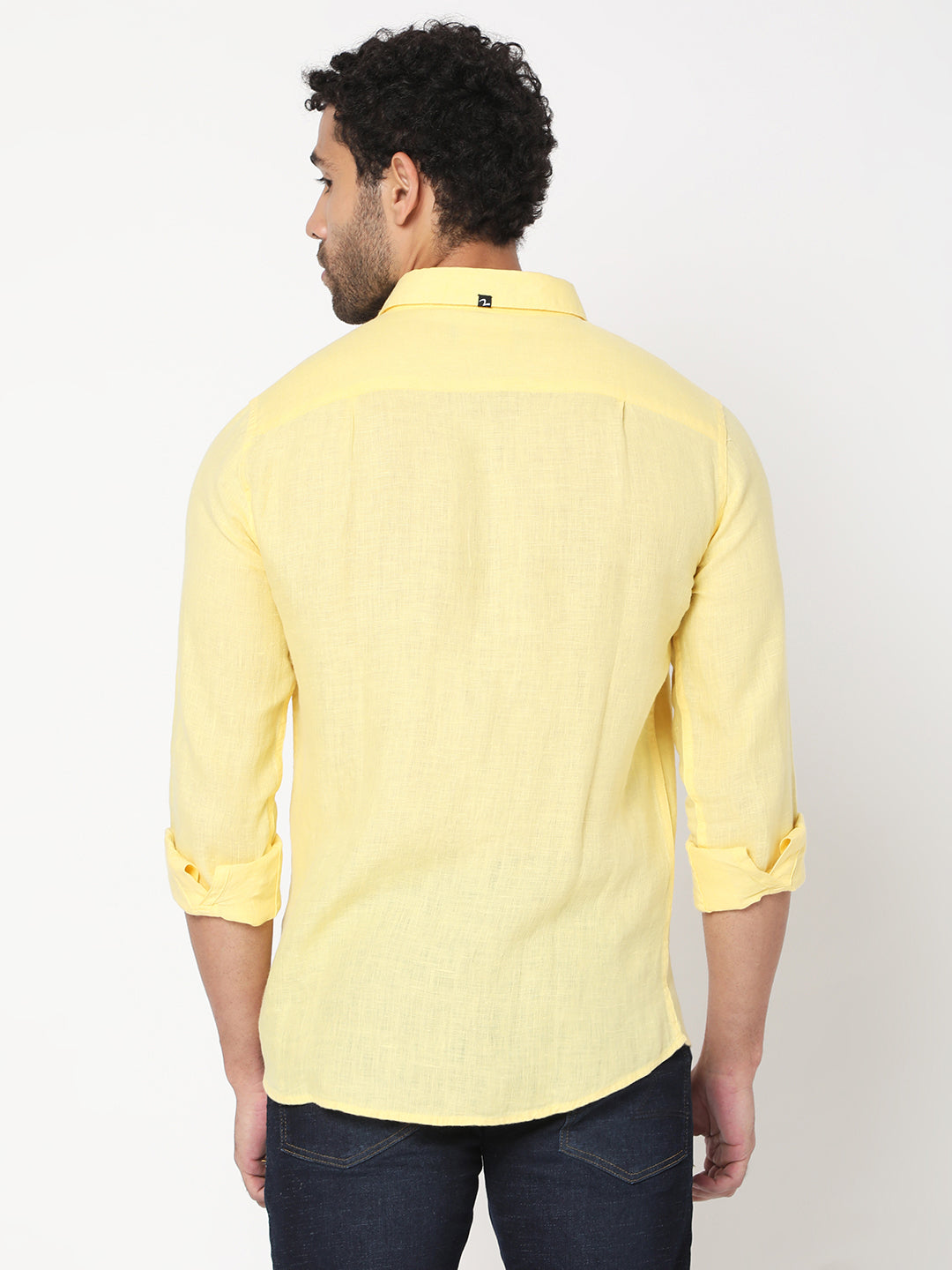 Spykar Men Yellow Cotton Slim Fit Full Plain Shirt