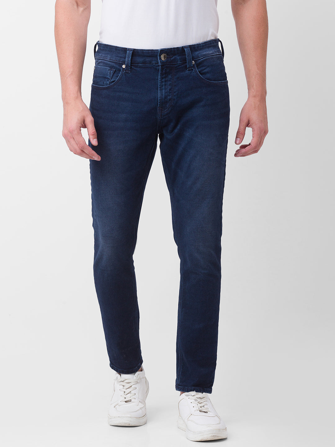 Spykar Dark Blue Cotton Slim Fit Tapered Length Jeans For Men (Kano)