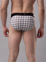 Men Premium Cotton Blend White-Check Brief- Underjeans By Spykar
