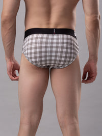 Men Premium Cotton Blend White-Check Brief- Underjeans By Spykar