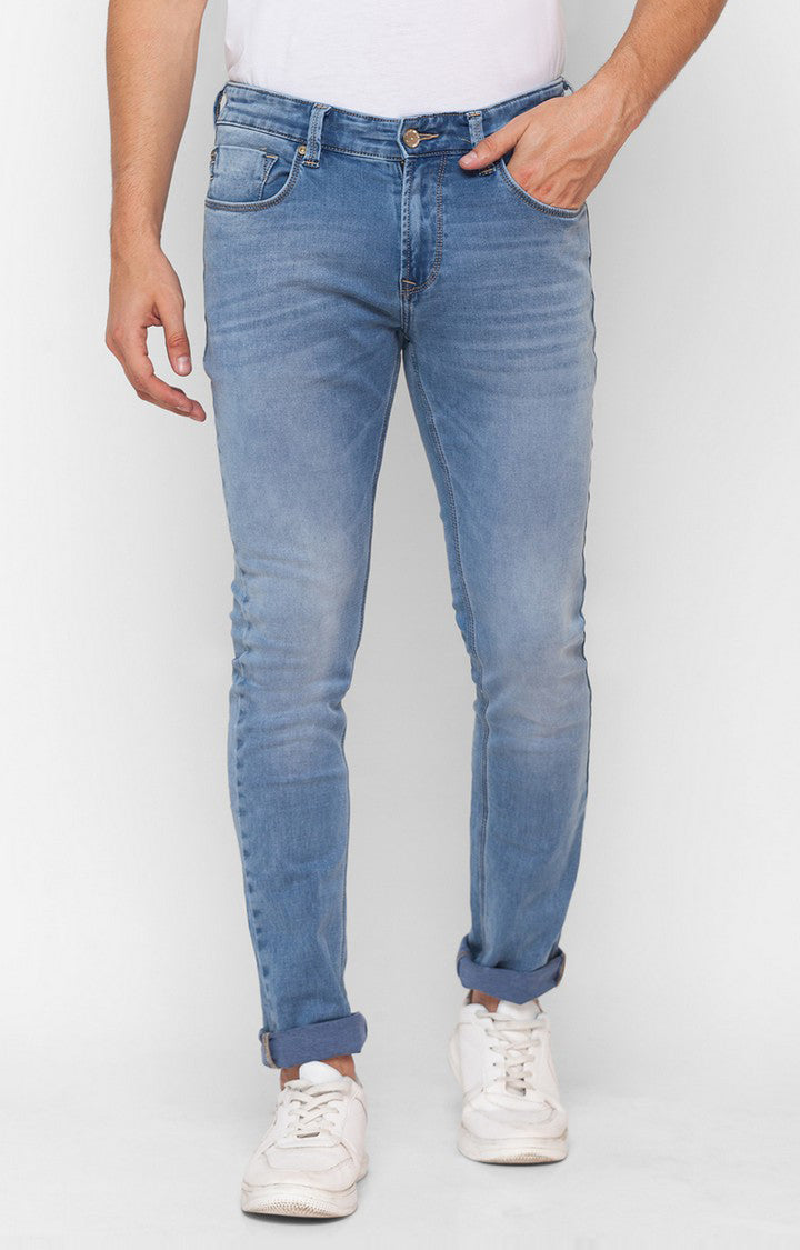 Spykar Light Blue Cotton Slim Fit Narrow Length Jeans For Men (Skinny)