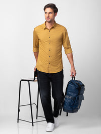 Spykar Men Camel Khaki Cotton Slim Fit Plain Shirt