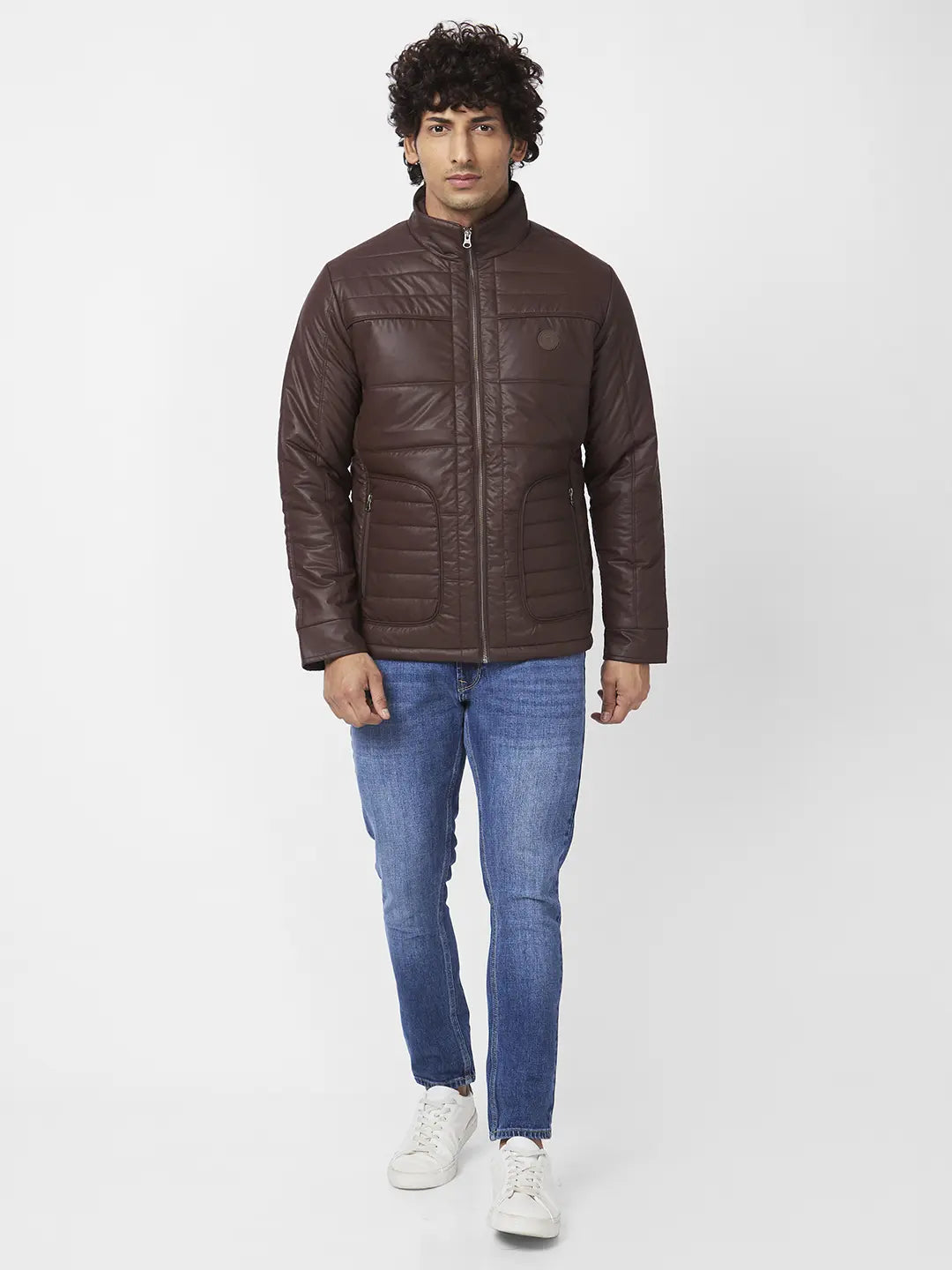 Shop Men S Leather Look Jacket With Chest Silicon Badge
