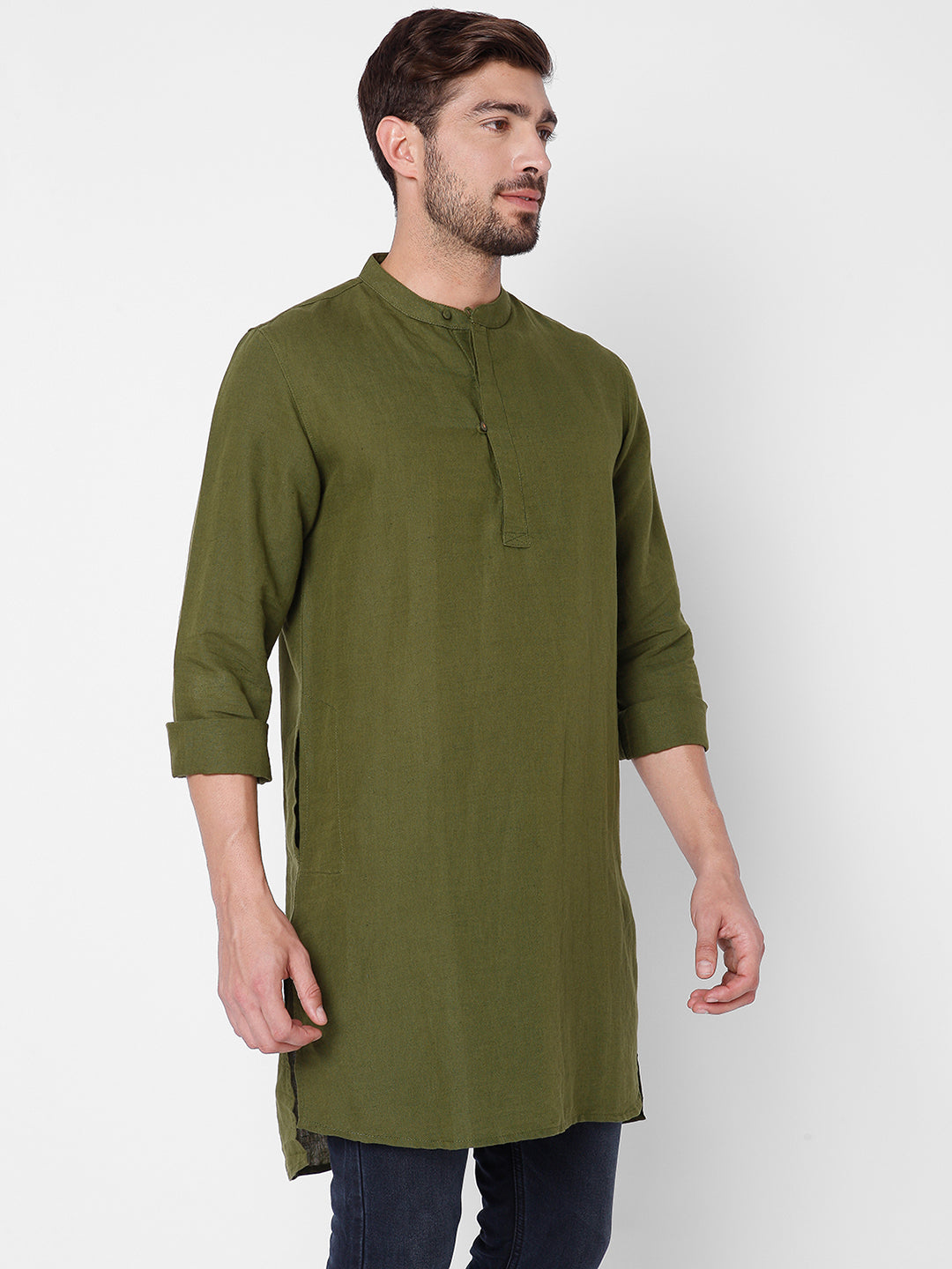 Spykar Regular Fit Men Cotton Green Kurta