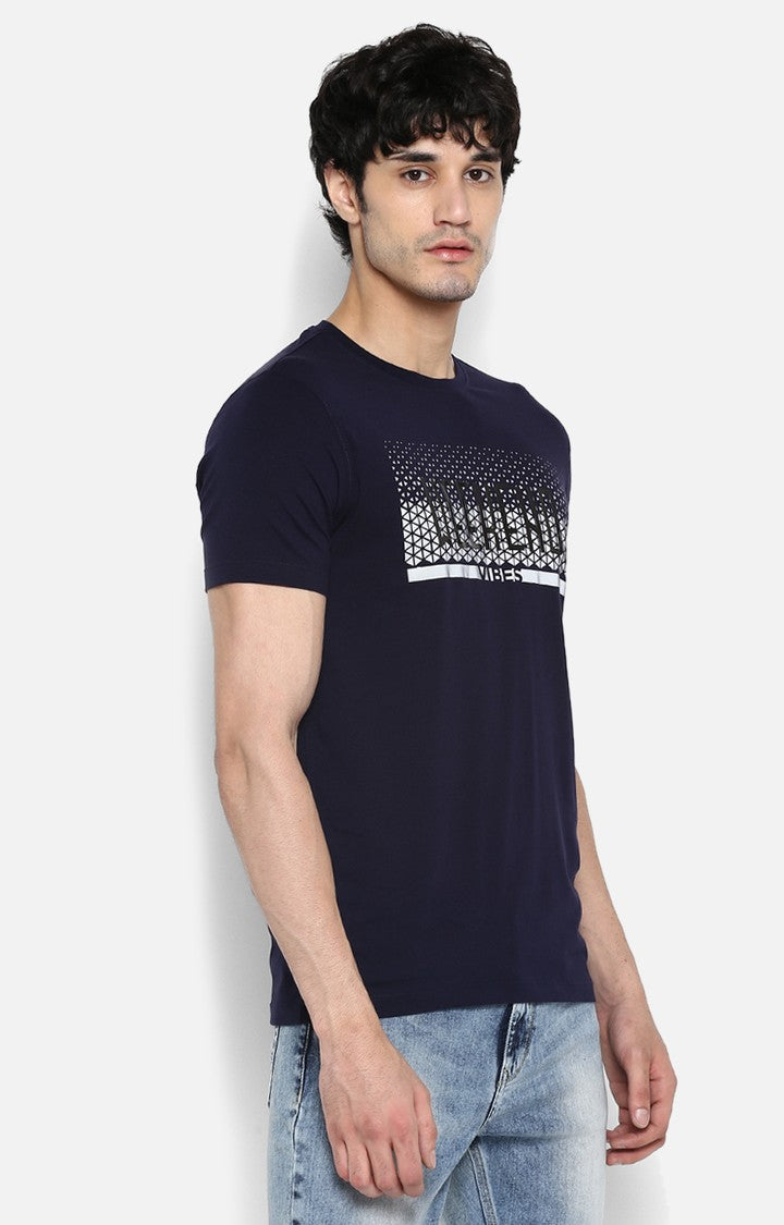 Spykar Navy Blue Printed Slim Fit Men T-Shirts