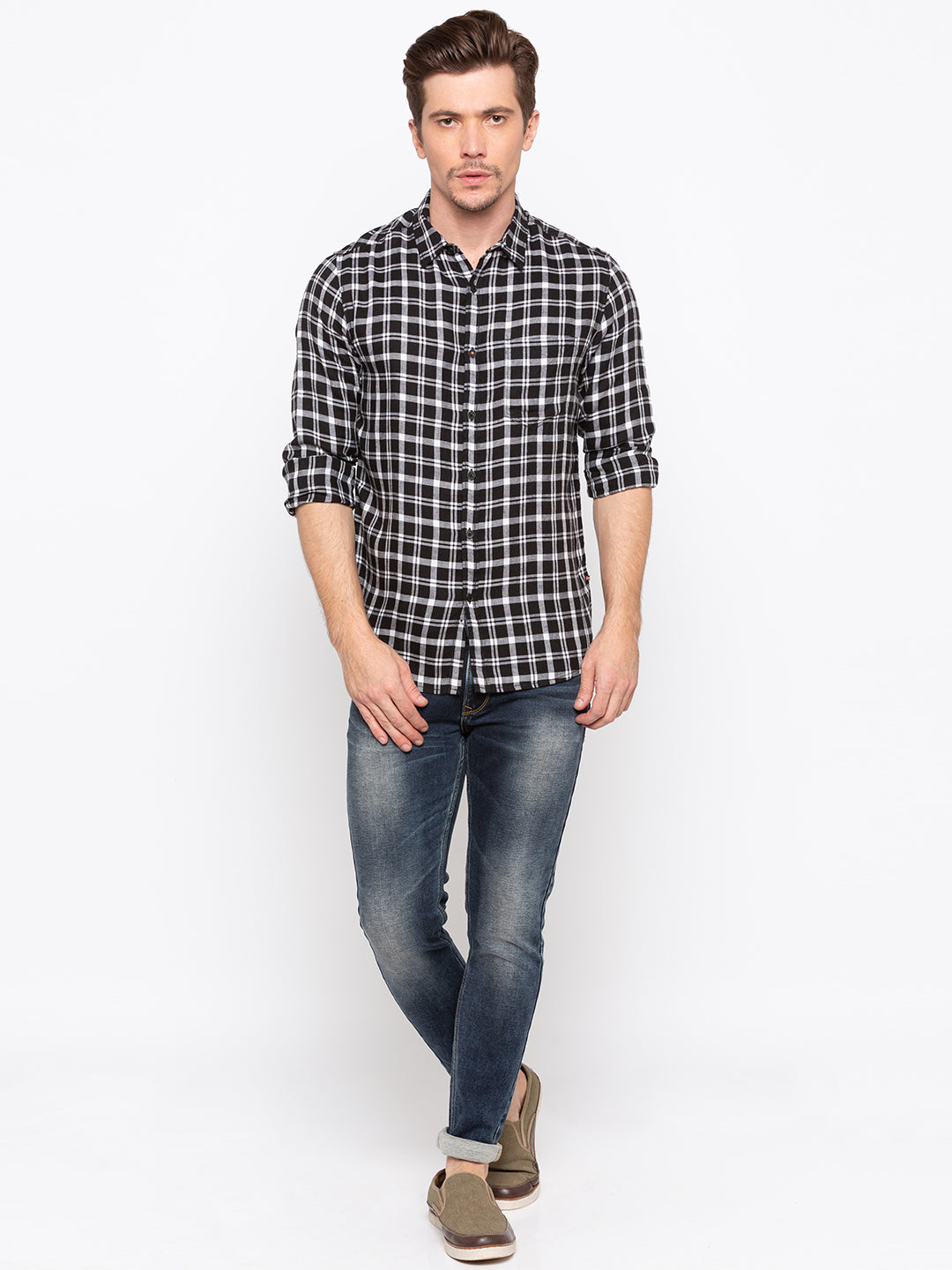 Spykar Men Black Checked Slim Fit Casual Shirt