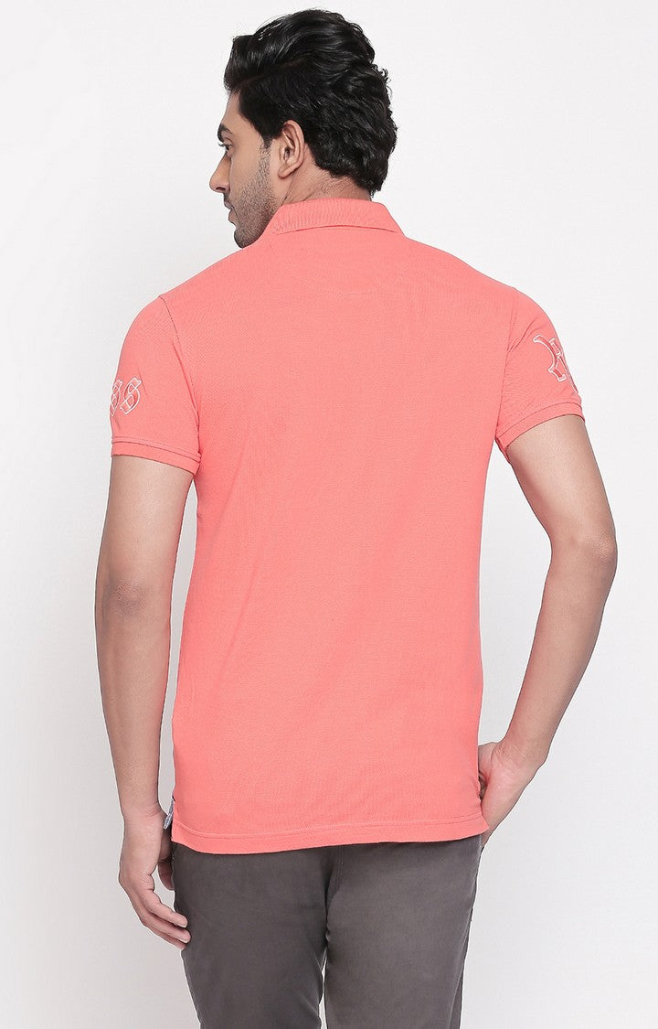 Spykar Coral Printed Slim Fit Polo T-Shirt