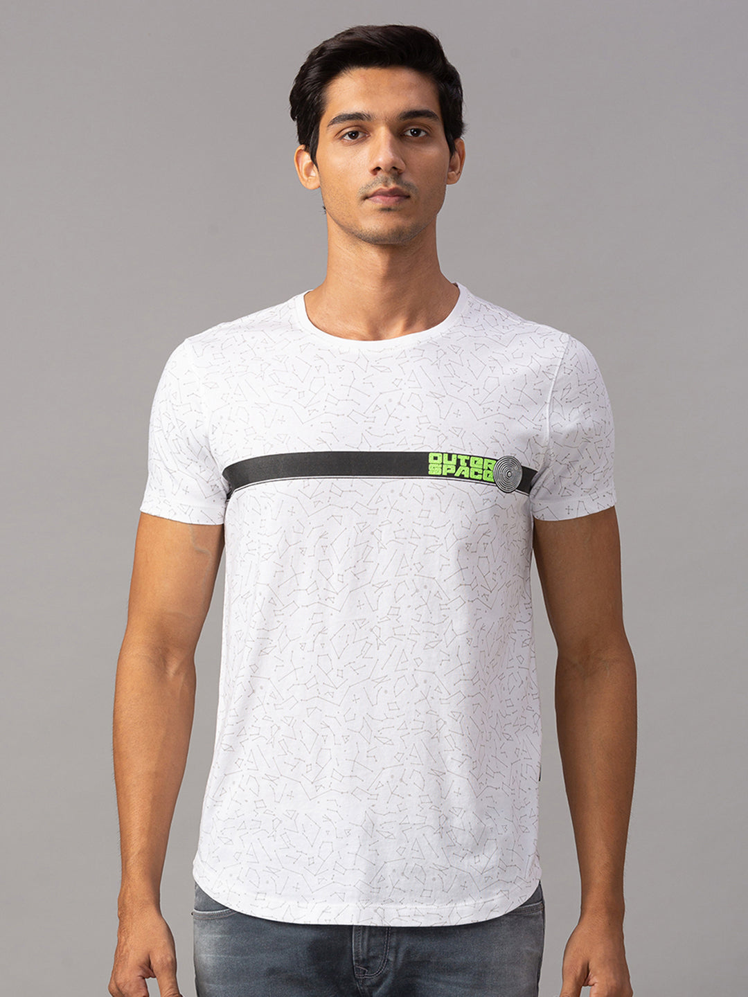 Spykar Men White Cotton Slim Fit Round Neck T-Shirt