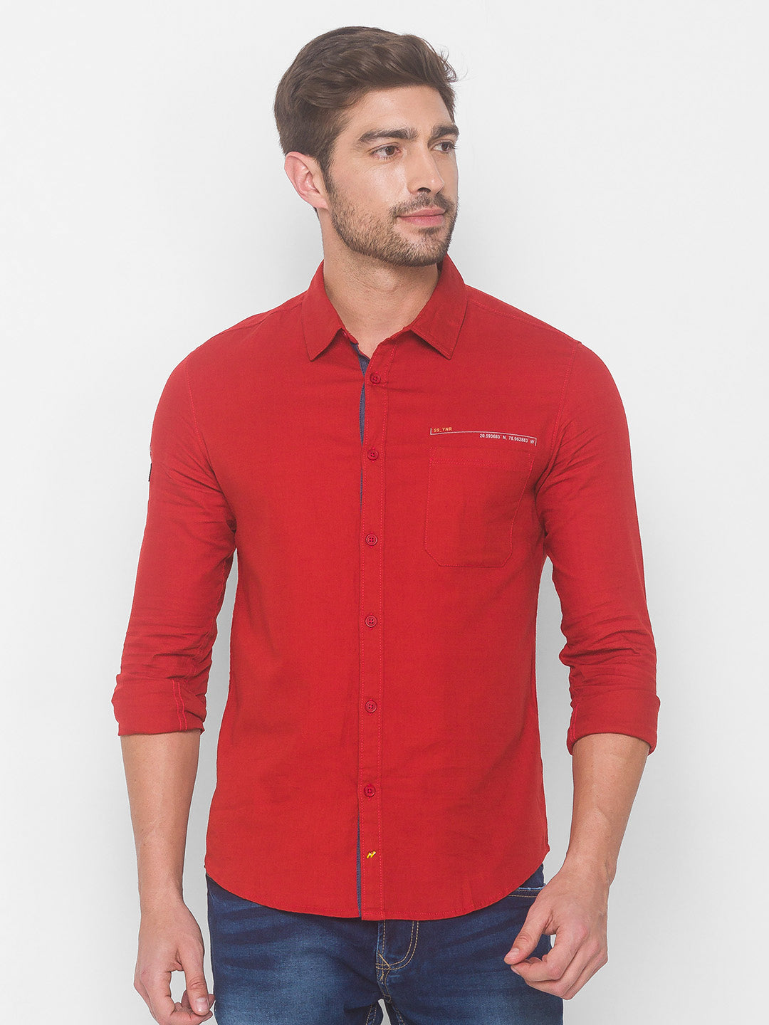 Spykar Men Brickred Cotton Casual Slim Fit Shirt