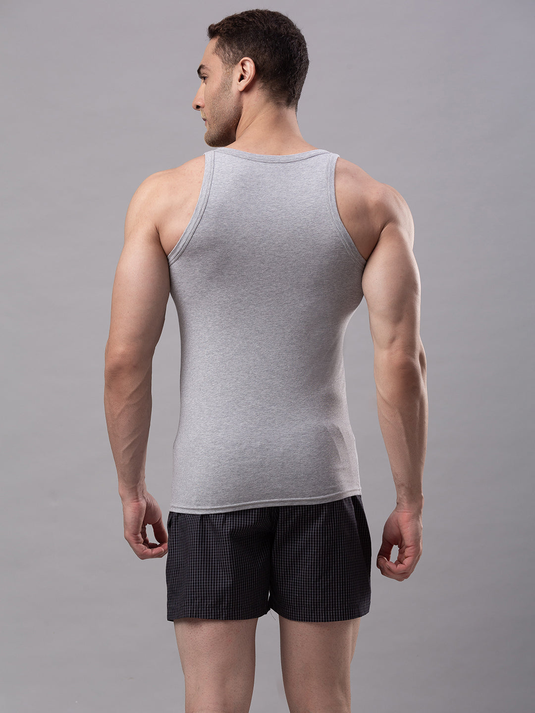 Grey Cotton Lycra Vest (Square Neck)- UnderJeans by Spykar