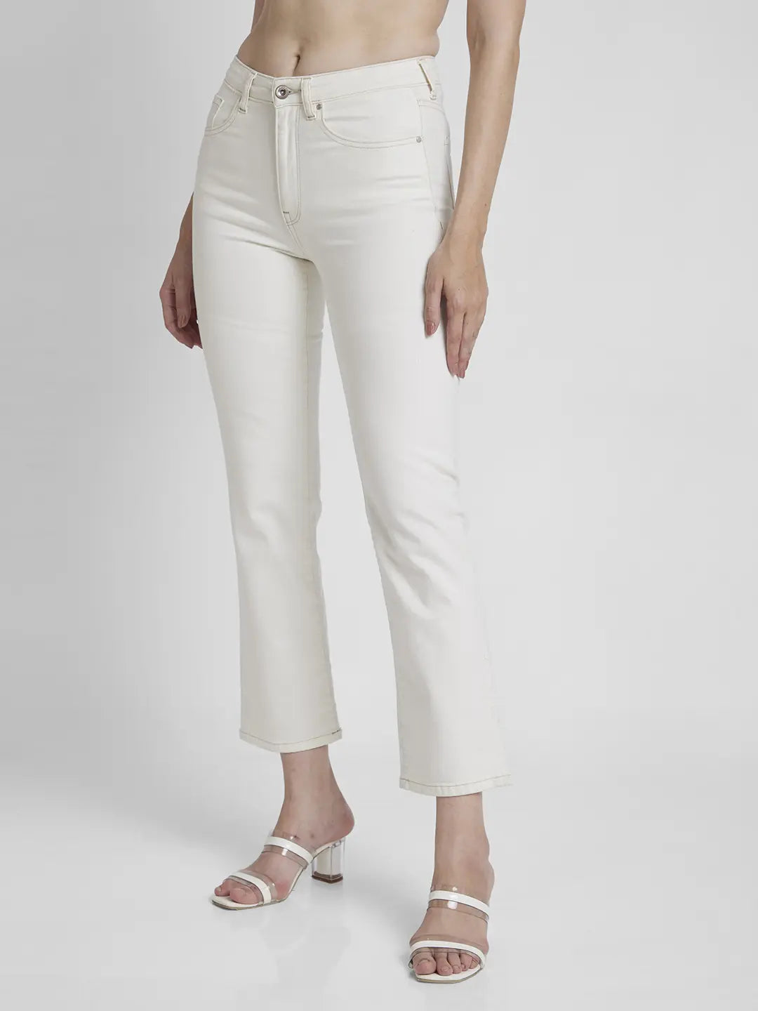 Spykar Women White Lycra Slim Straight Fit Ankle Length Clean Look Jeans -(Emma)