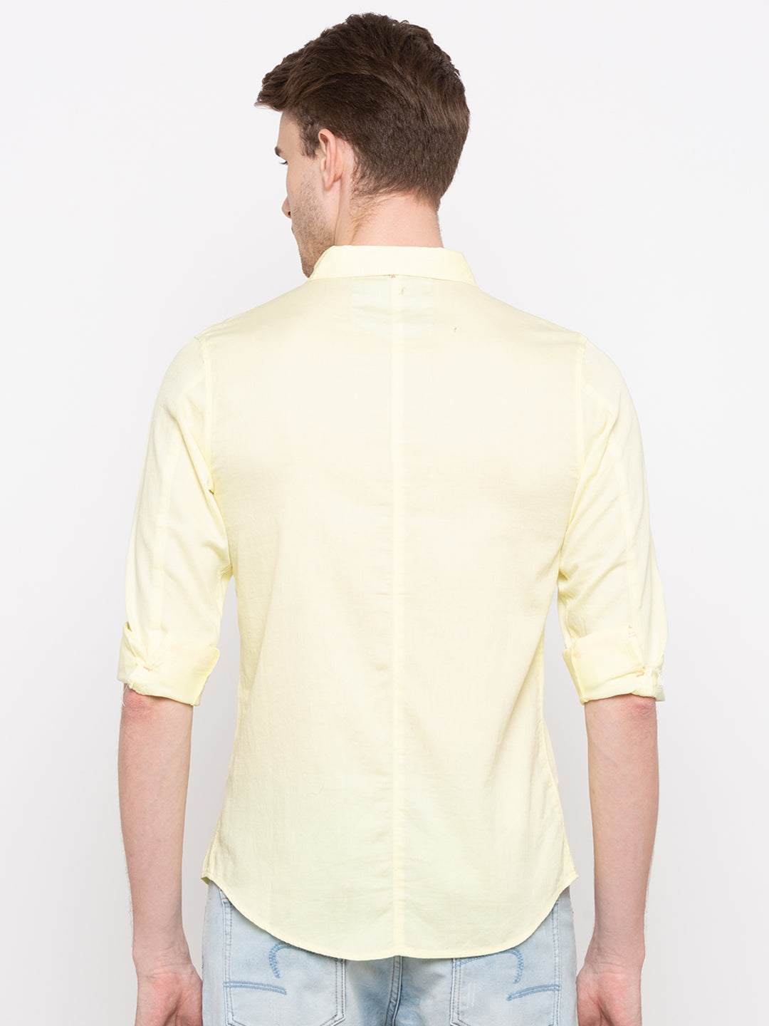 Spykar Yellow Cotton Slim Fit Shirts For Men