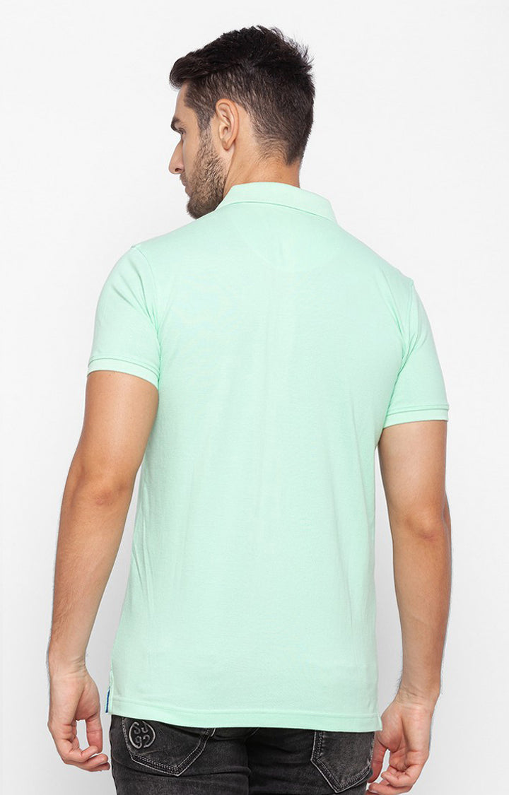 Spykar Green Cotton Slim Fit Polo T-Shirt For Men