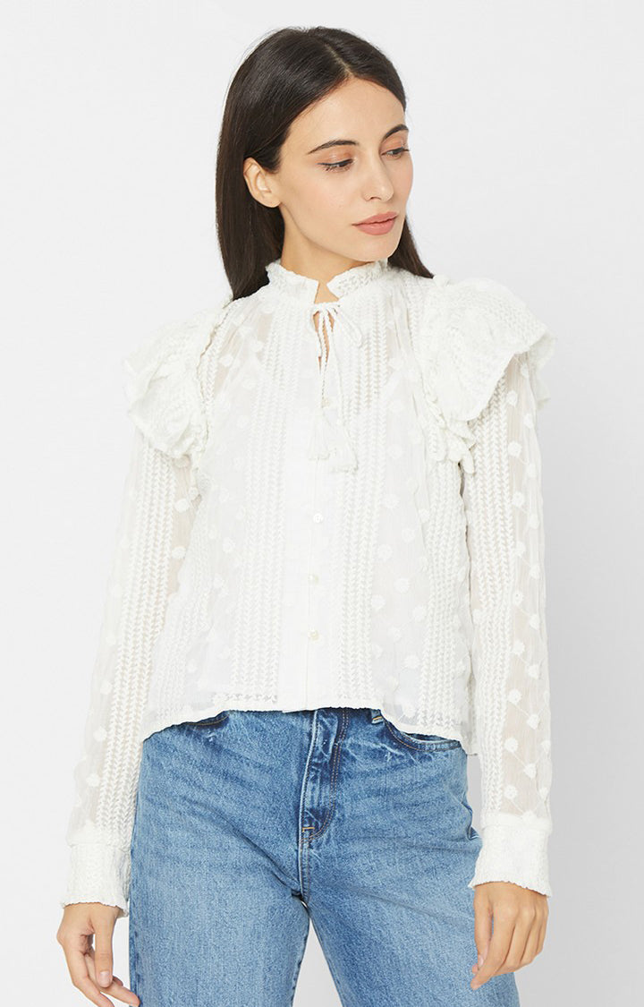 Spykar White Chiffon Casual Shirts (Regular)