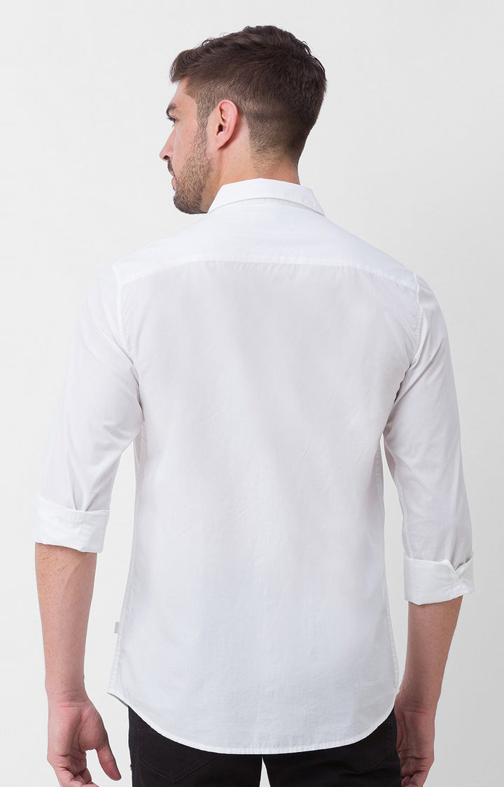 Spykar White Cotton Full Sleeve Plain Shirt For Men