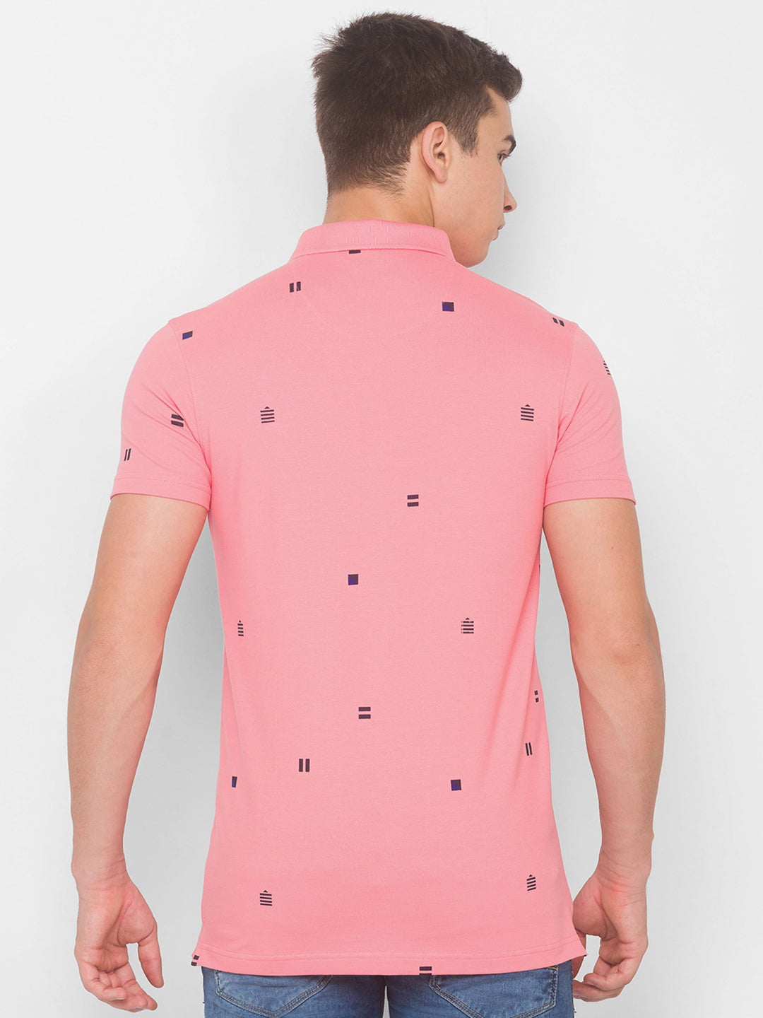 Spykar Men Pink Cotton Slim Fit Polo T-Shirt