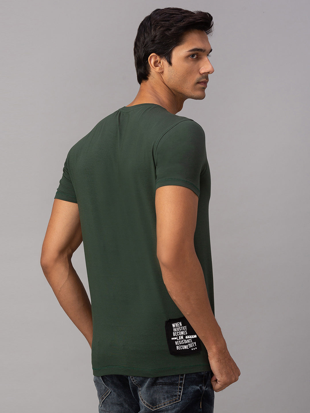 Spykar Men Green Cotton Slim Fit Round Neck T-Shirt