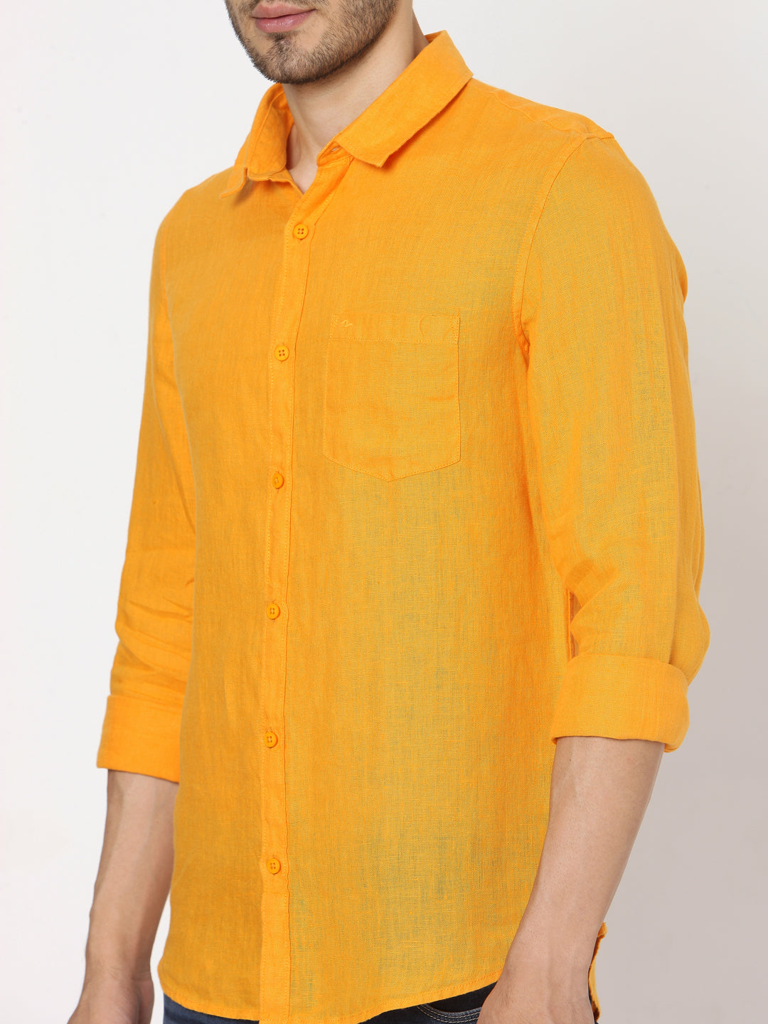 Spykar Slim Fit Men Yellow Cotton Casual Shirts