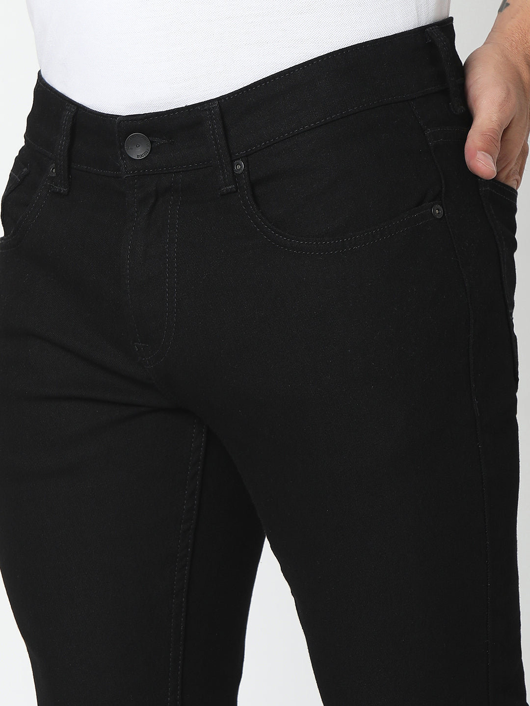 Spykar Black Cotton Slim Fit Tapered Length Jeans For Men (Kano)