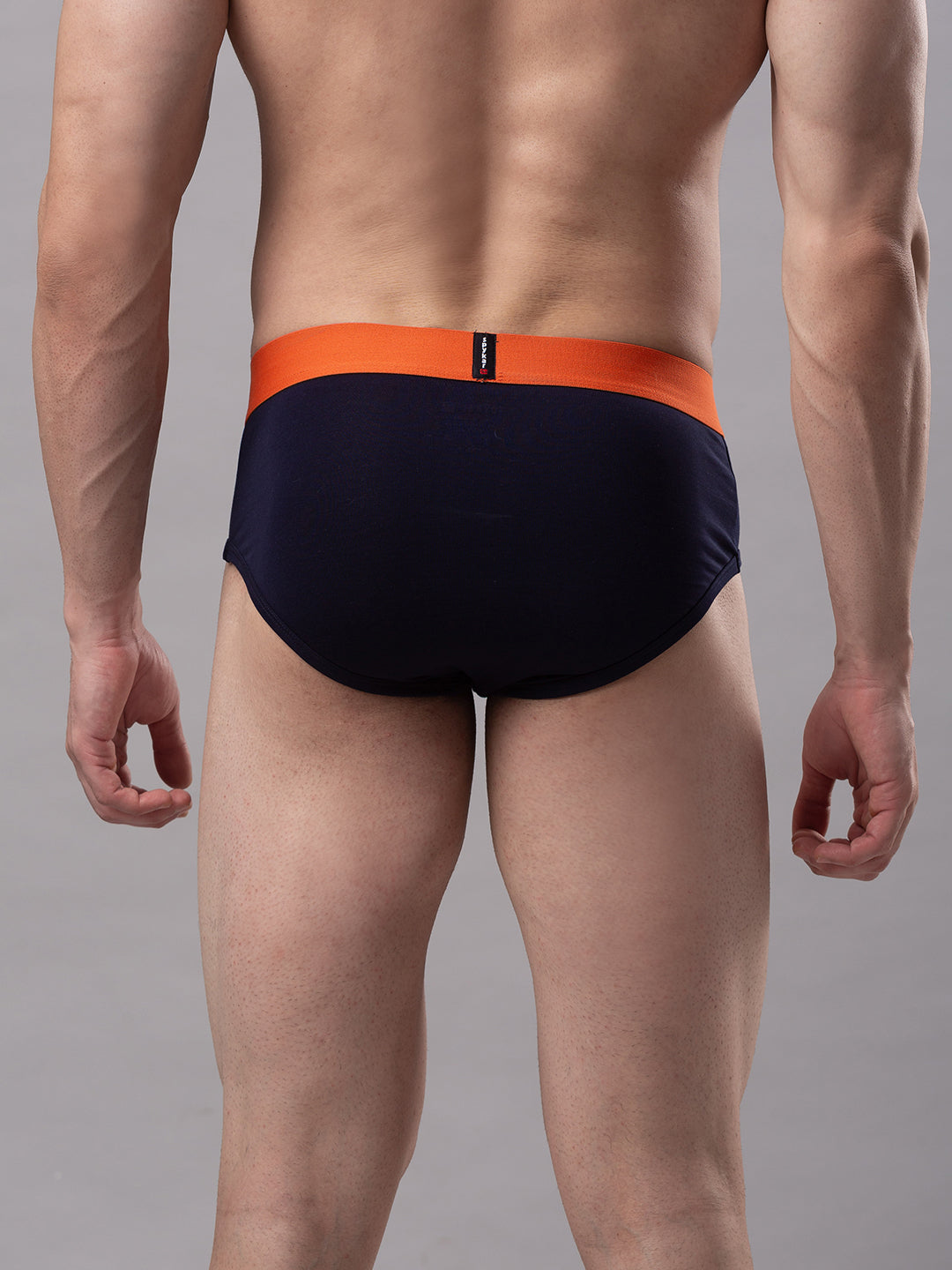 Men Premium Cotton Blend Navy-Orange Brief- UnderJeans by Spykar