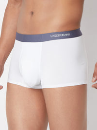 Men White Solid Super Premium Bonded Elastic Trunk- Underjeans By Spykar