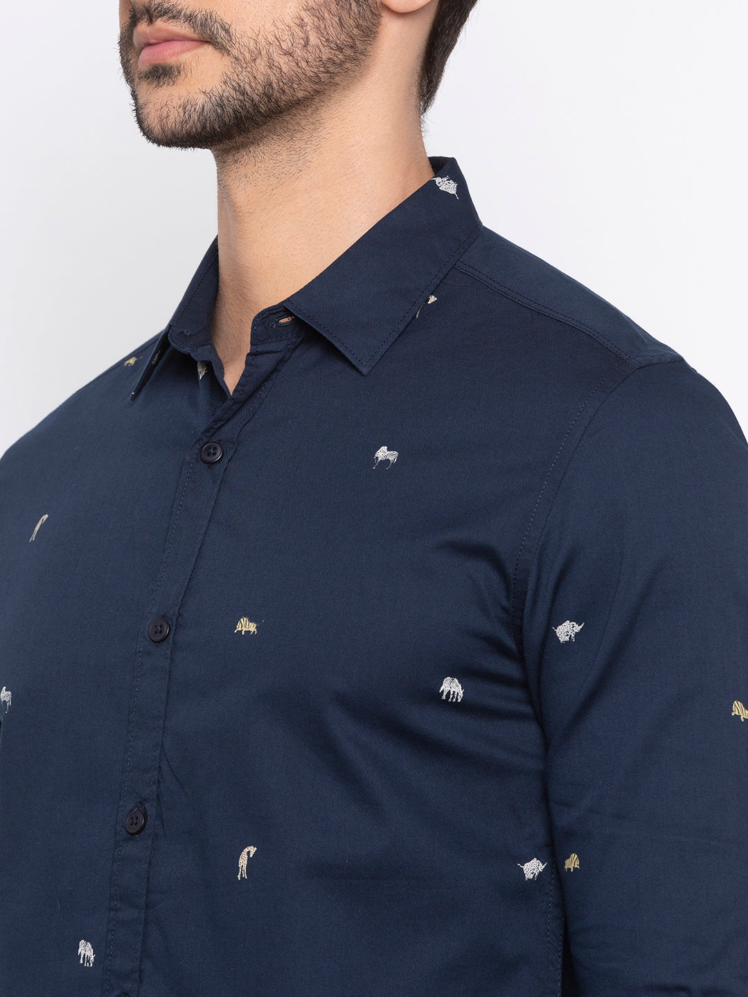 Spykar Men Navy Printed Slim Fit Casual Shirt