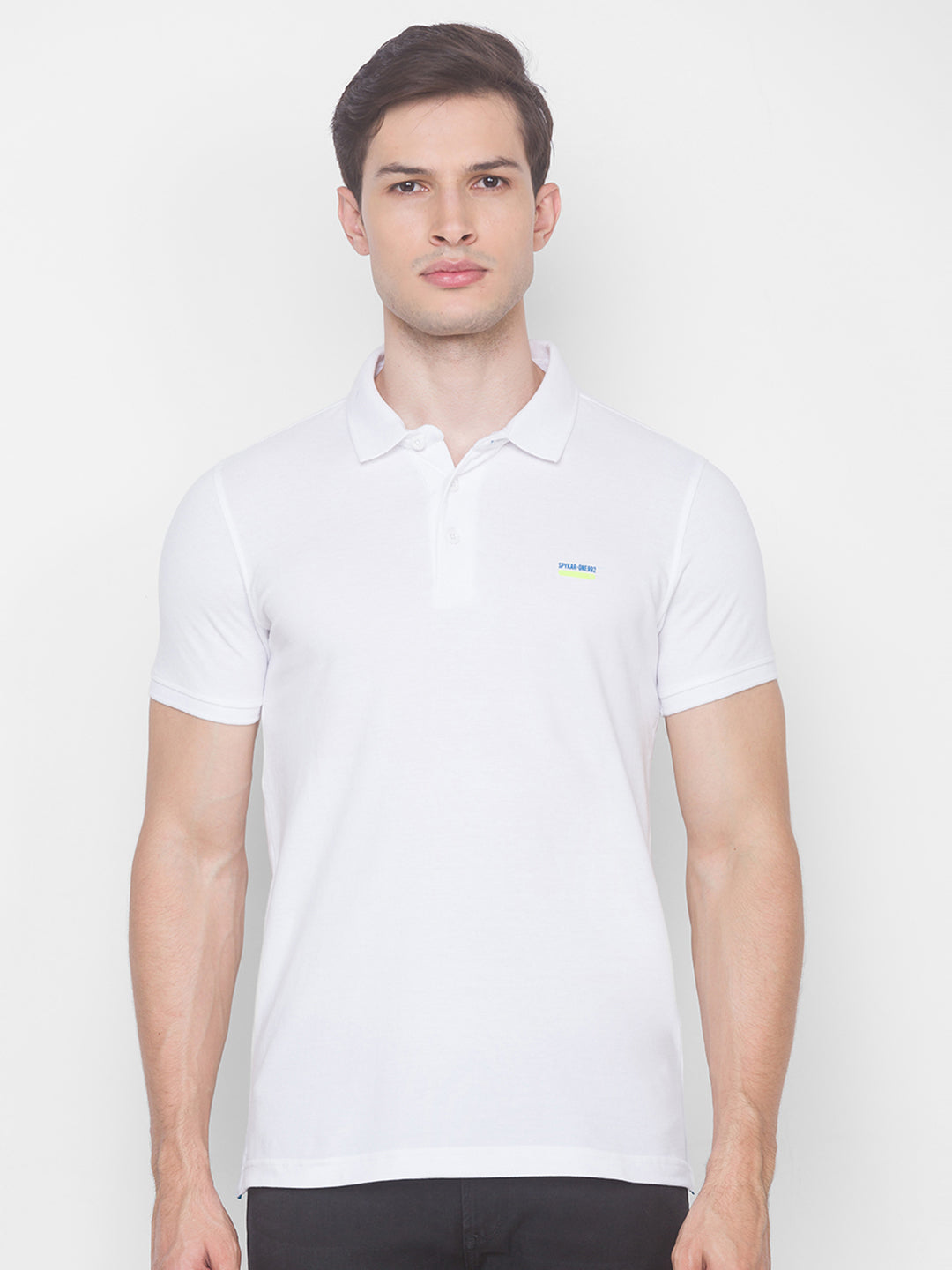 Spykar Men White Cotton Slim Fit Polo T-Shirt