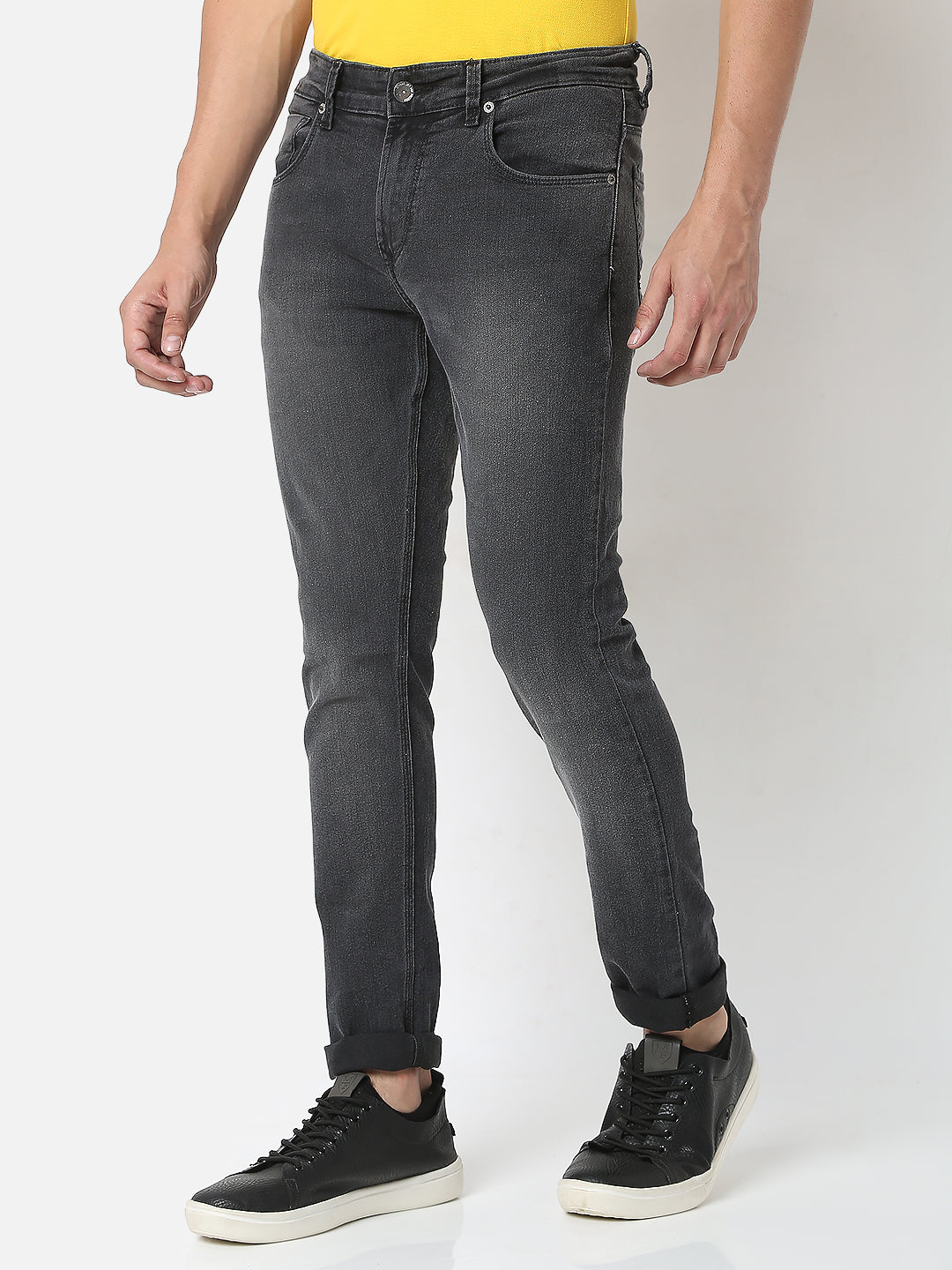 Spykar Men Grey Cotton Super Slim Fit Tapered Length Jeans (Super Skinny)