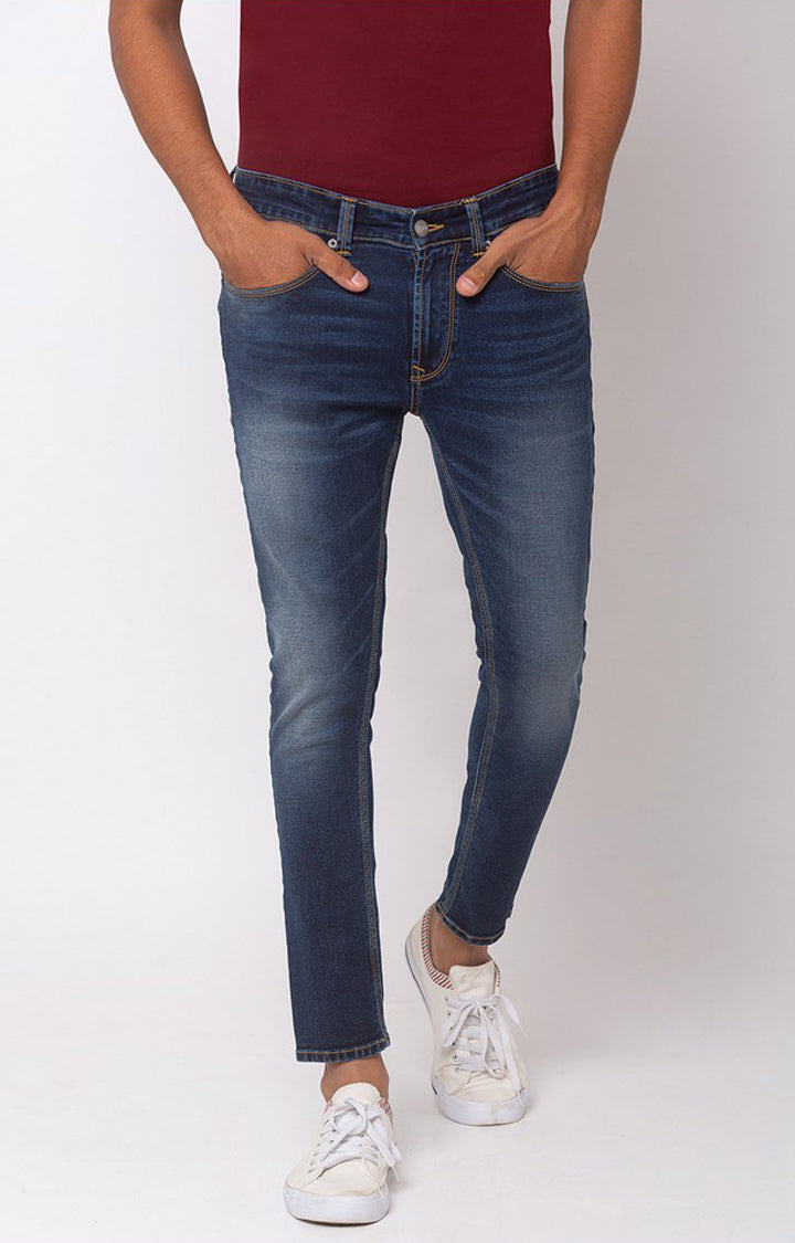 Spykar Dark Blue Cotton Stretch Slim Fit Tapered Length Jeans (Kano)