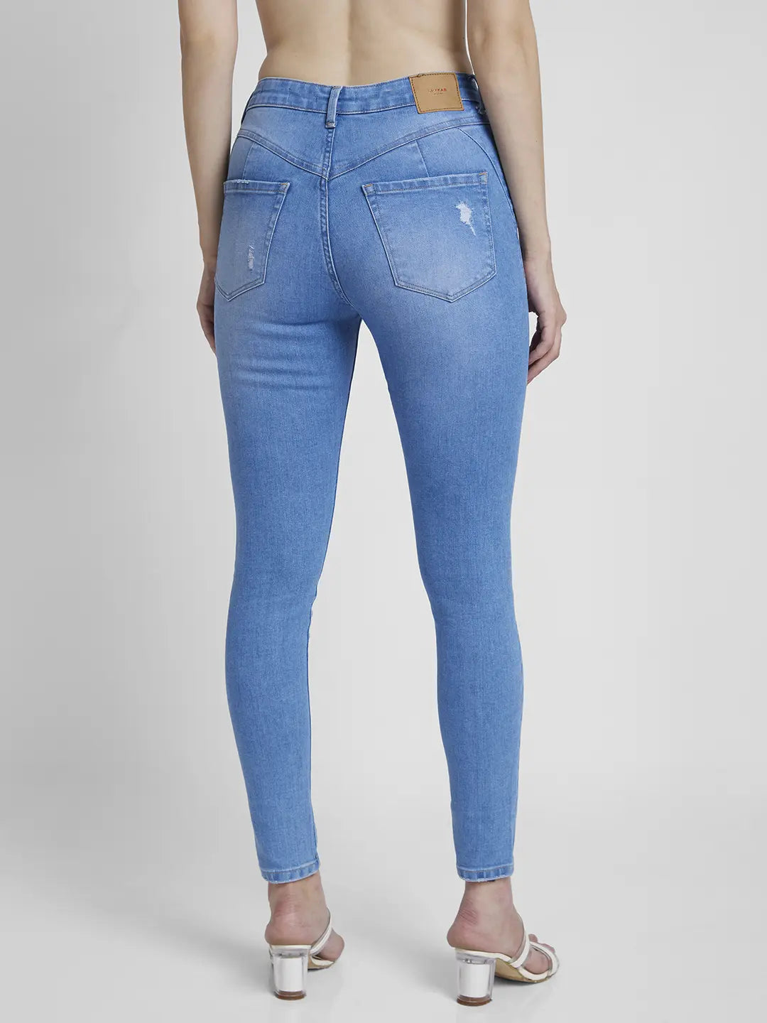 Spykar Women Light Blue Lycra Super Skinny Fit Ankle Length Mild Distressed Jeans -(Alexa)
