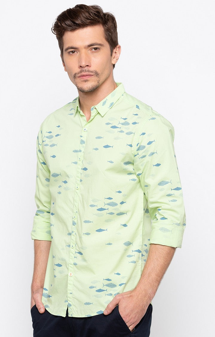 Spykar Men'S Green Cotton Printed Casual Shirts