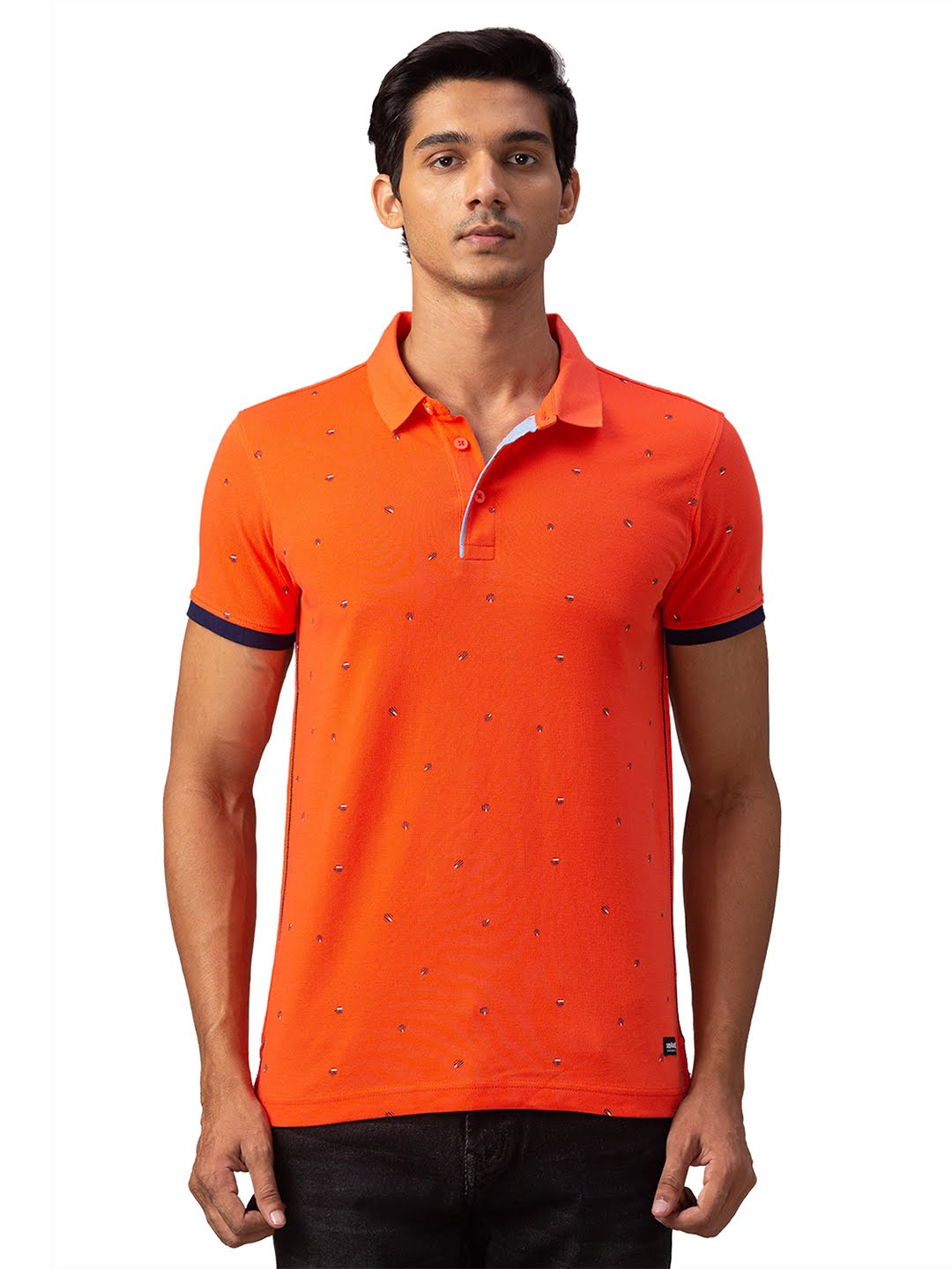 Spykar Men Blue Cotton Slim Fit Polo T-Shirt