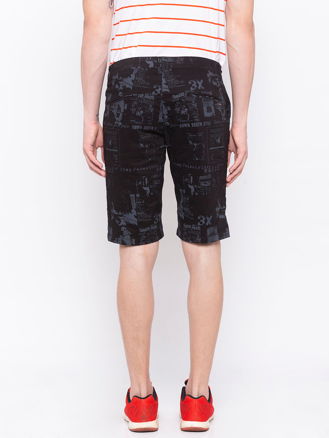 Spykar Men Black Cotton Slim Fit Shorts