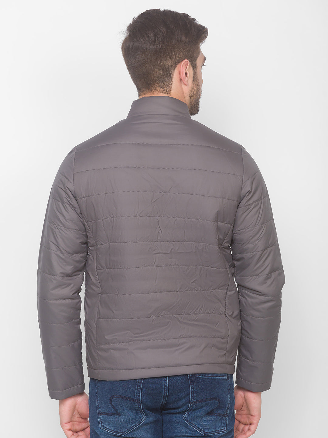 Spykar Dark Grey Polyester Men Front Open Jacket