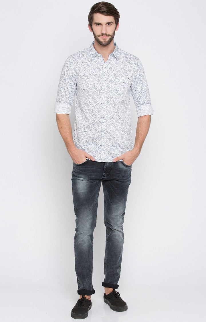 Spykar Men'S White Cotton Printed Casual Shirts