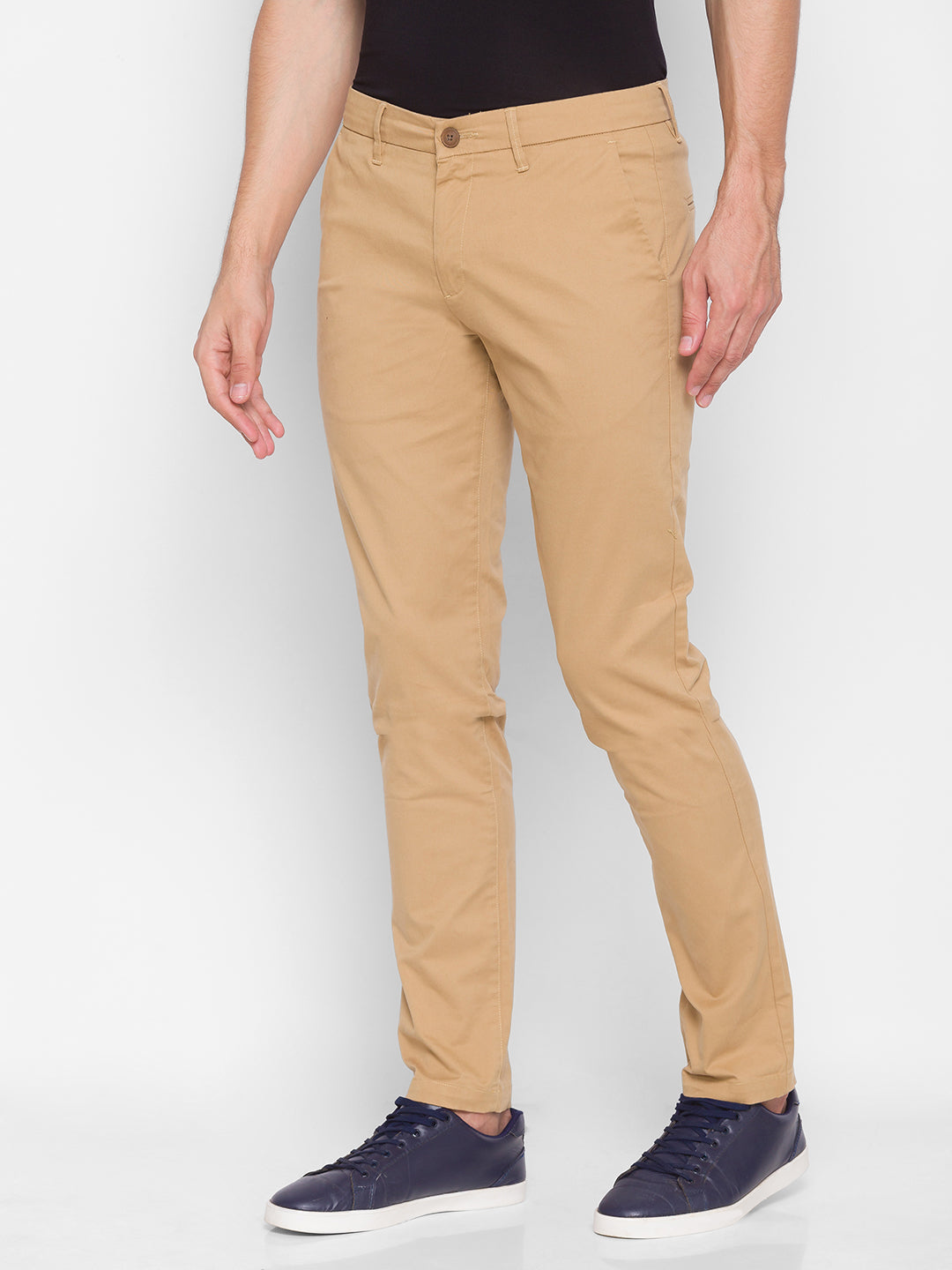 Spykar Men Yellow Cotton Slim Fit Casual Trouser