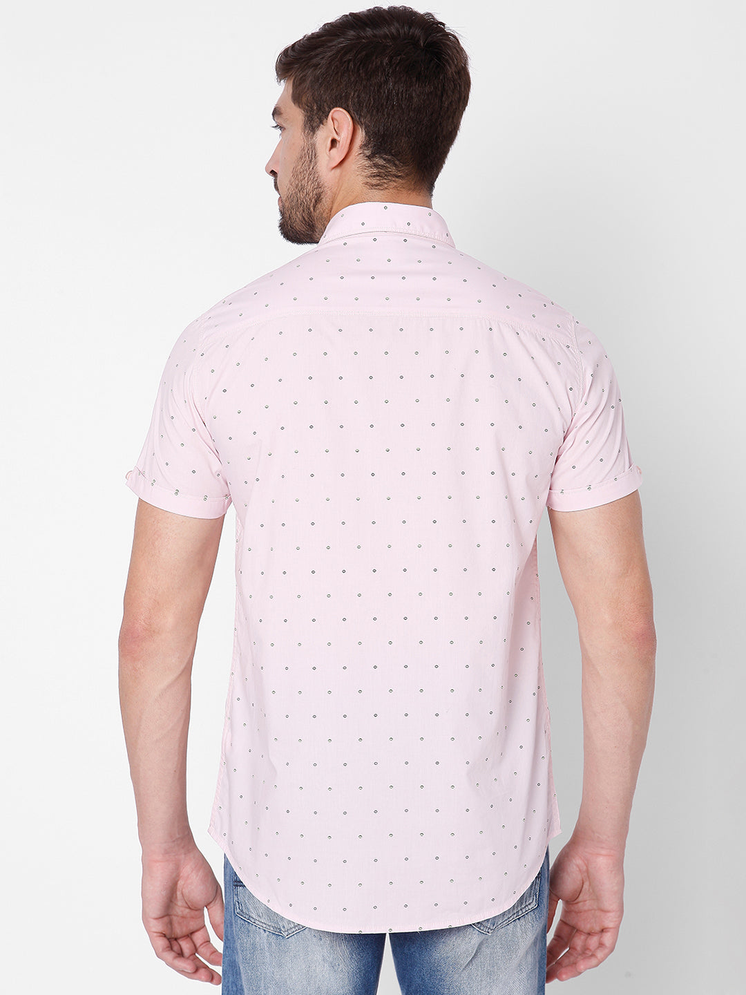 Spykar Slim Fit Men Light Pink Cotton Casual Shirts