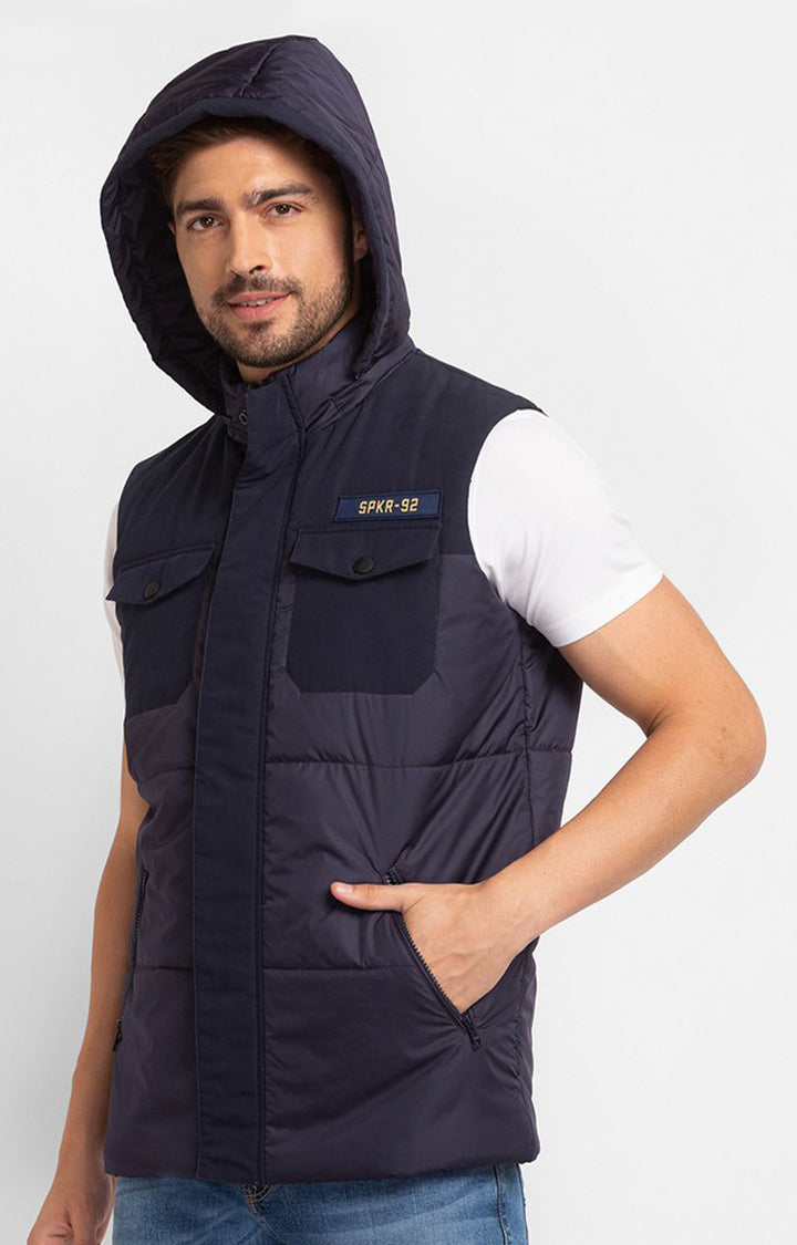 Spykar Navy Blue Cotton Full Sleeve Casual Jacket For Men