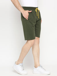 Men Premium Olive Cotton Blend Shorts - Underjeans By Spykar