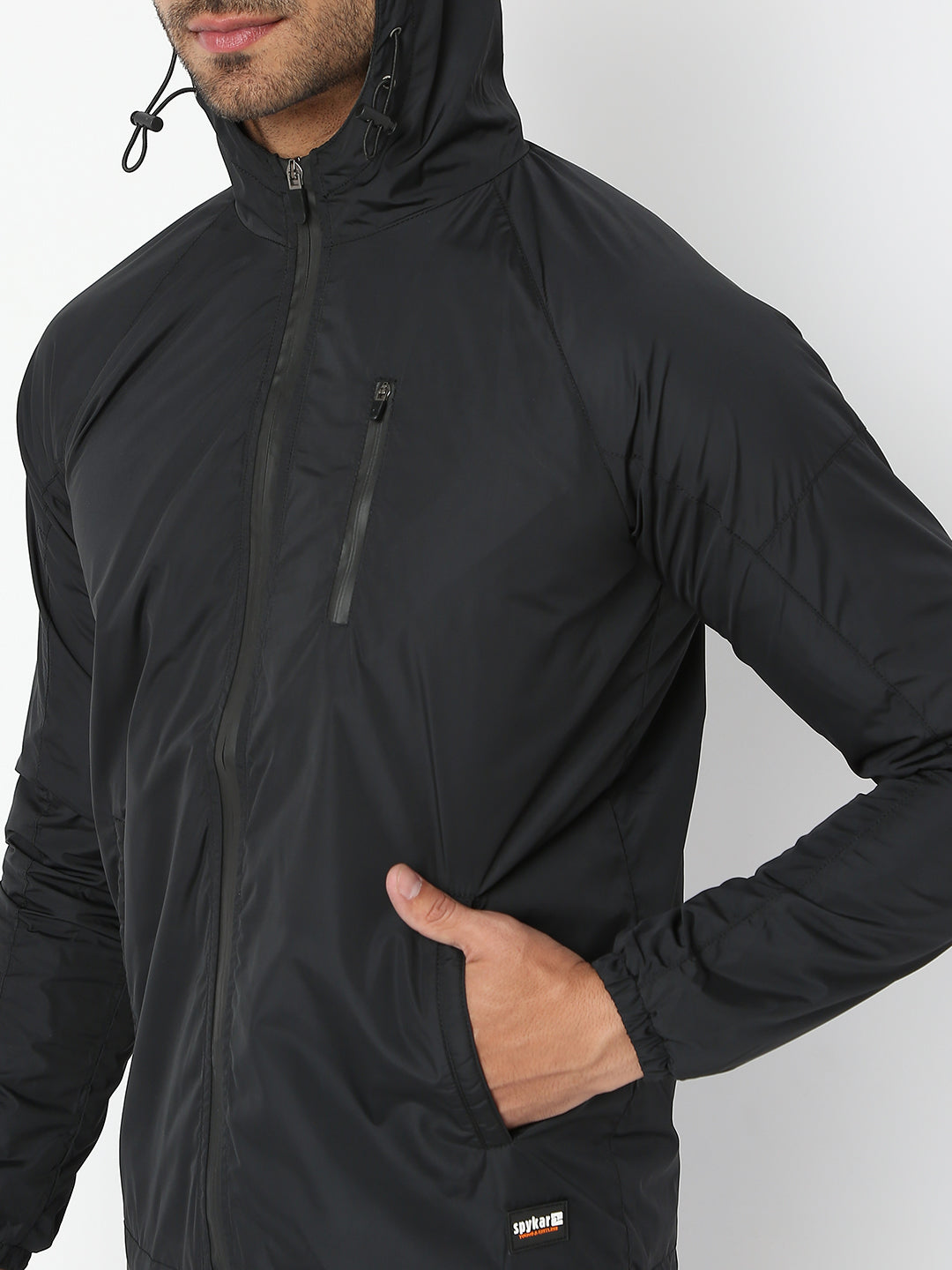 Spykar Men Black Nylon Regular Fit Jacket