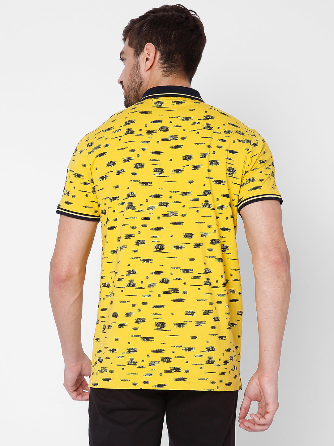 Spykar Men Yellow Cotton Slim Fit Polo T-Shirt