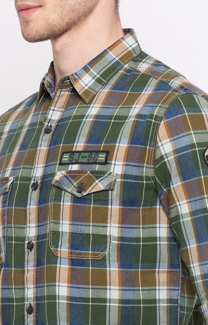 Spykar Men'S Green Cotton Checked Casual Shirts