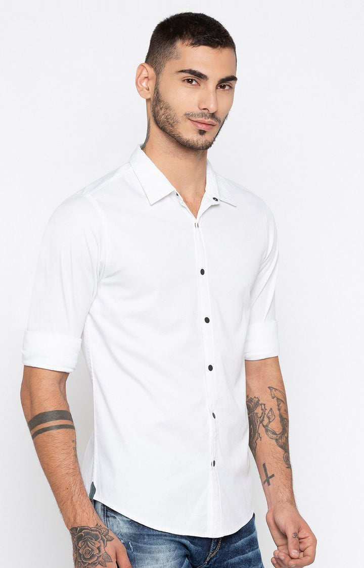 Spykar Men'S White Cotton Solid Casual Shirts