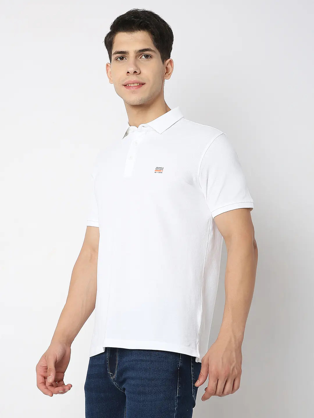 Spykar Men White Cotton Regular Fit Plain Polo Tshirt