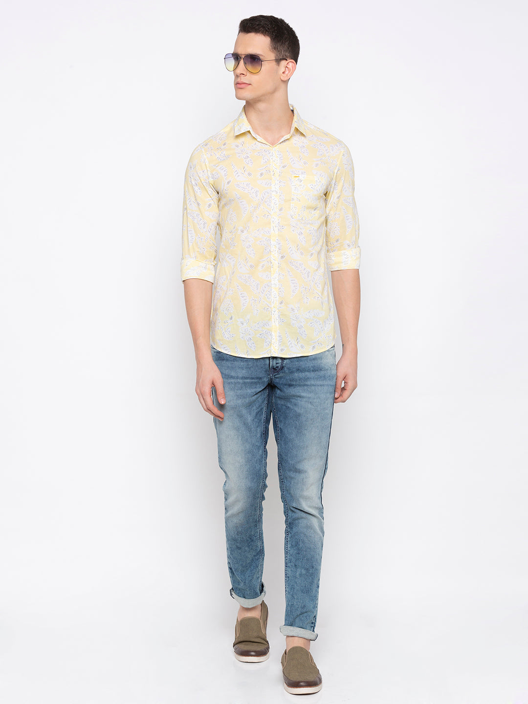 Spykar Men Yellow Printed Casual Shirt