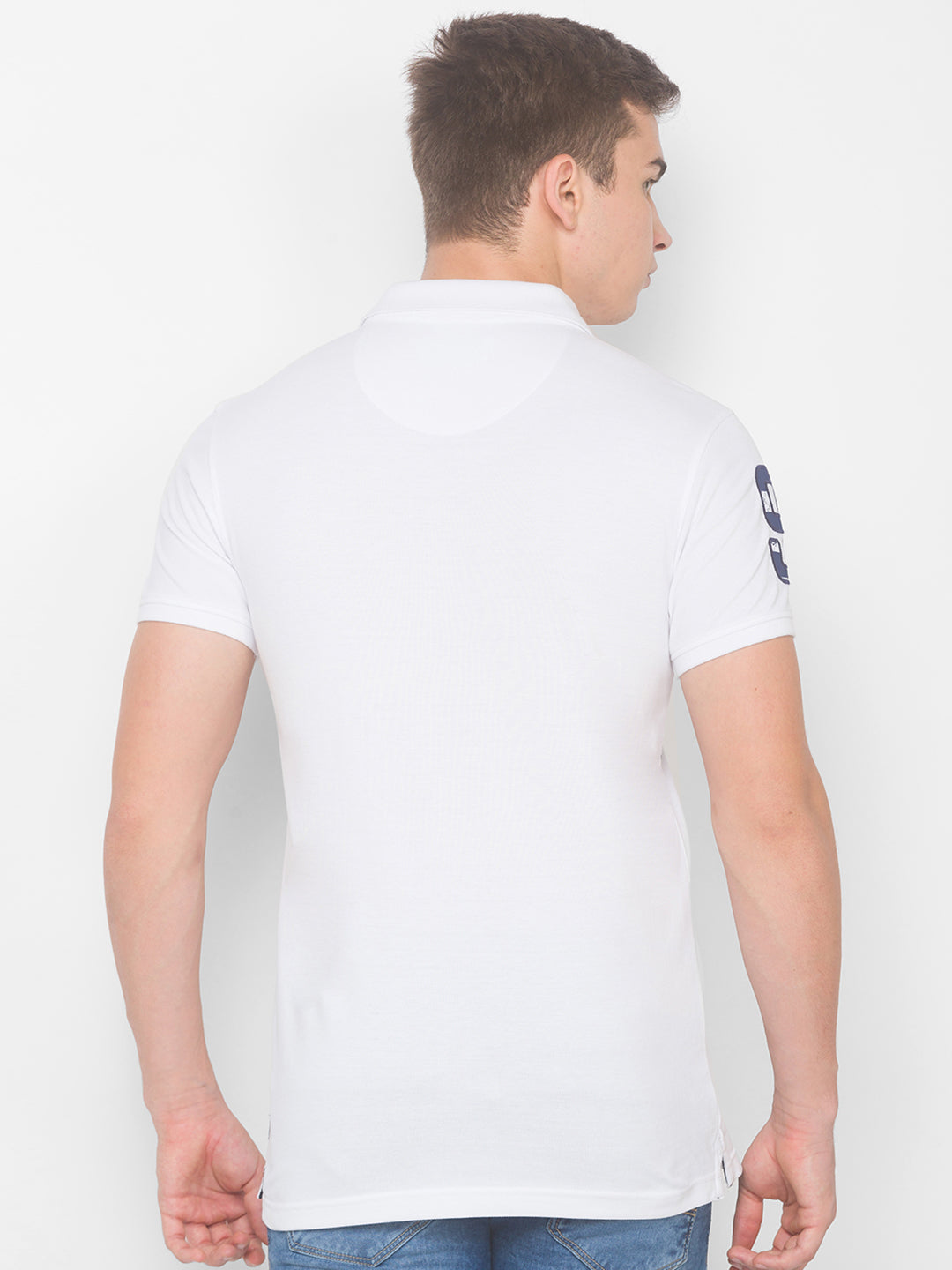 Spykar Men White Cotton Slim Fit Polo T-Shirt