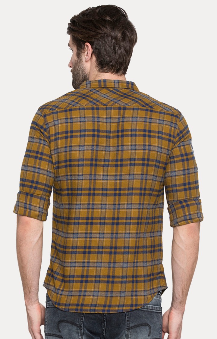 Spykar Men'S Yellow Cotton Checked Casual Shirts