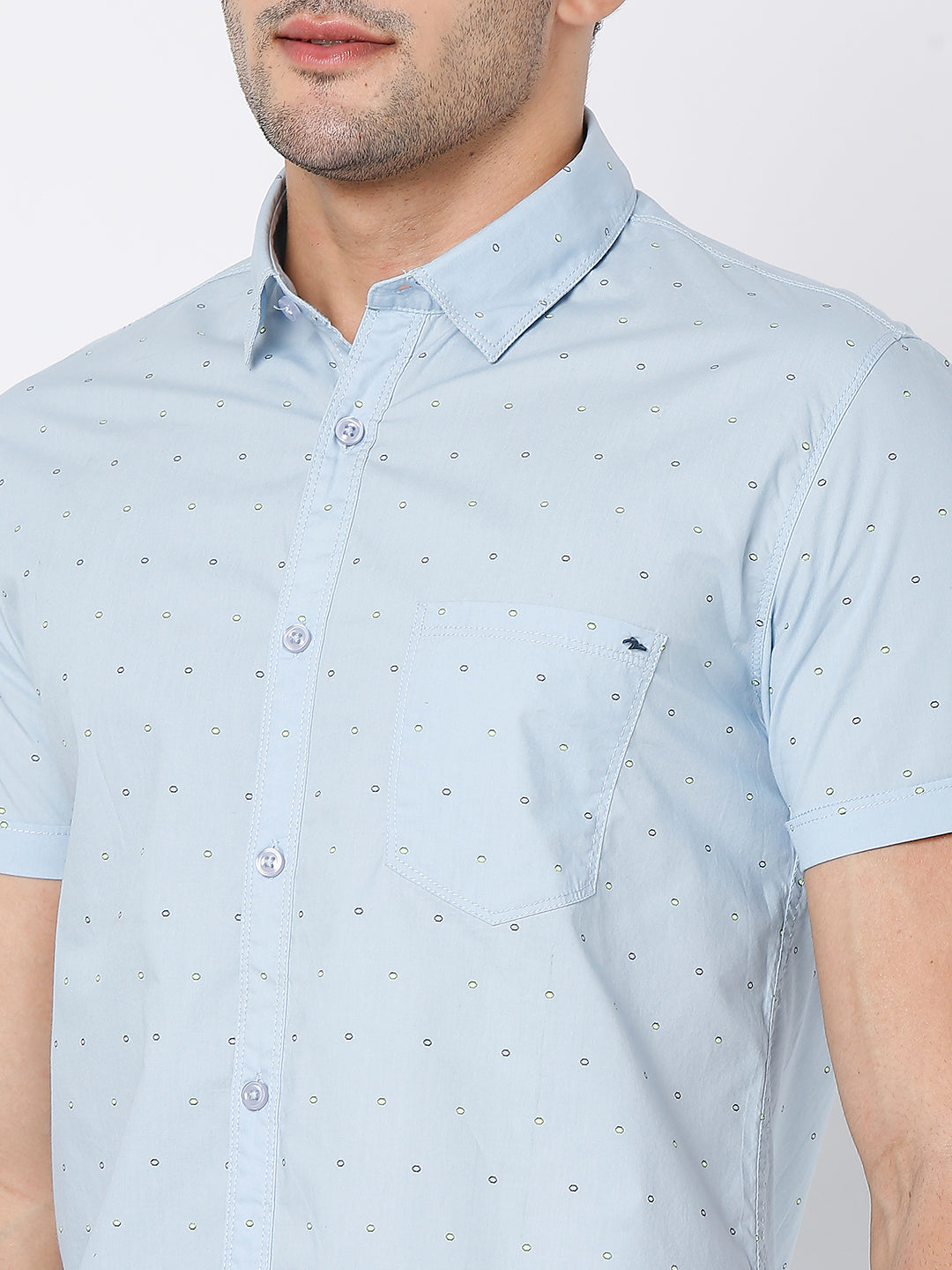 Spykar Men Blue Cotton Half Sleeve Printed Shirt