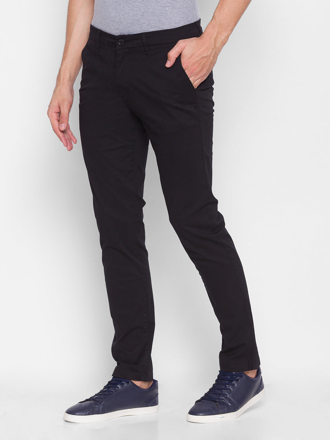 Spykar Men Black Cotton Slim Fit Casual Trouser