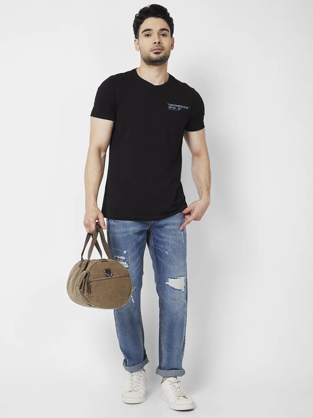 Spykar Men Mid Blue Cotton Regular Fit Narrow Length Mild Distressed Mid Rise Jeans (Rover)